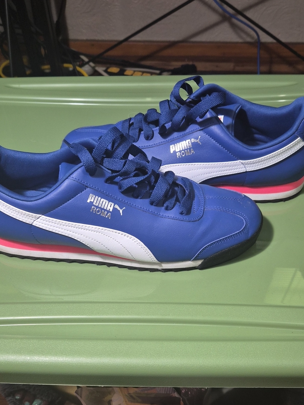 Puma Roma Blue Sneakers with White Formstripe and Pink Accent
